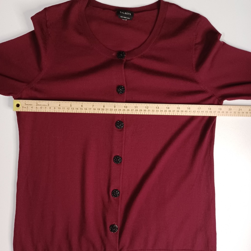 Women's Talbots Red Wine Color Button Up Long Sleeve Cardigan 100% Merino Wool - Picture 4 of 9